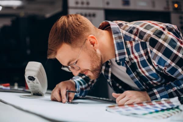 chico maquetando producto gráfico