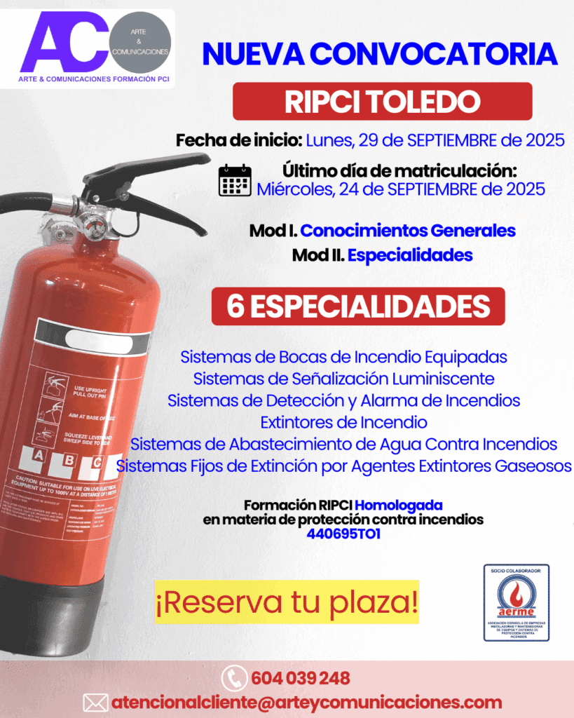 Certificación de Operario RIPCI homologada en Toledo – Formación en Protección Contra Incendios 2025