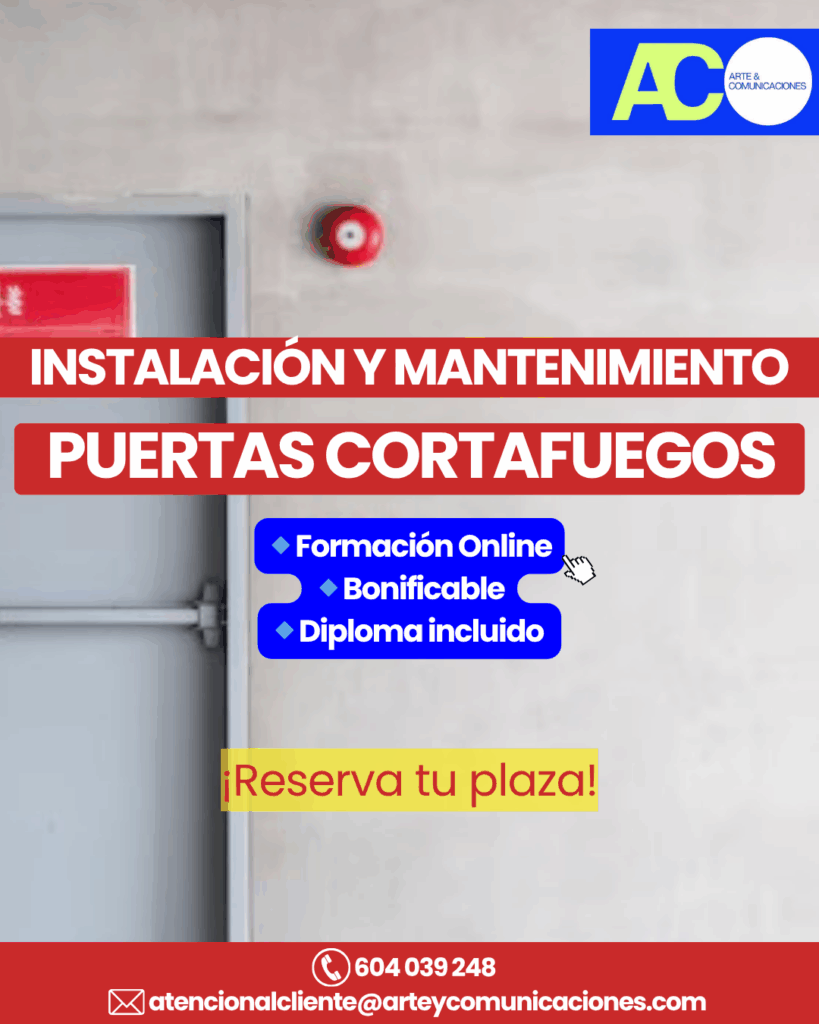 Formación online en instalación y mantenimiento de puertas cortafuegos. Curso online sobre protección contra incendios y seguridad industrial.