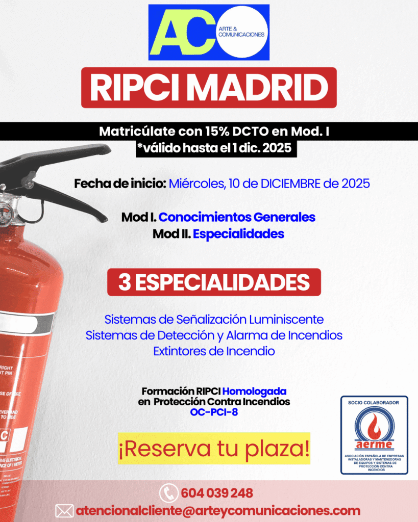 Certificación de Operario RIPCI homologada en Madrid – Formación en Protección Contra Incendios 2025